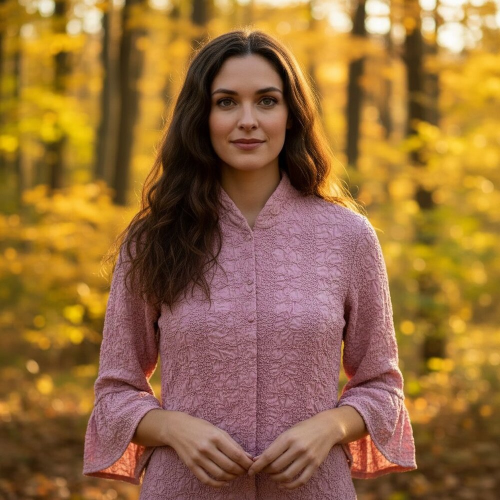 Nexx L Jacket Blazer Pink Puckered Bell Sleeve Womens Coquette Cottage Boho Chic